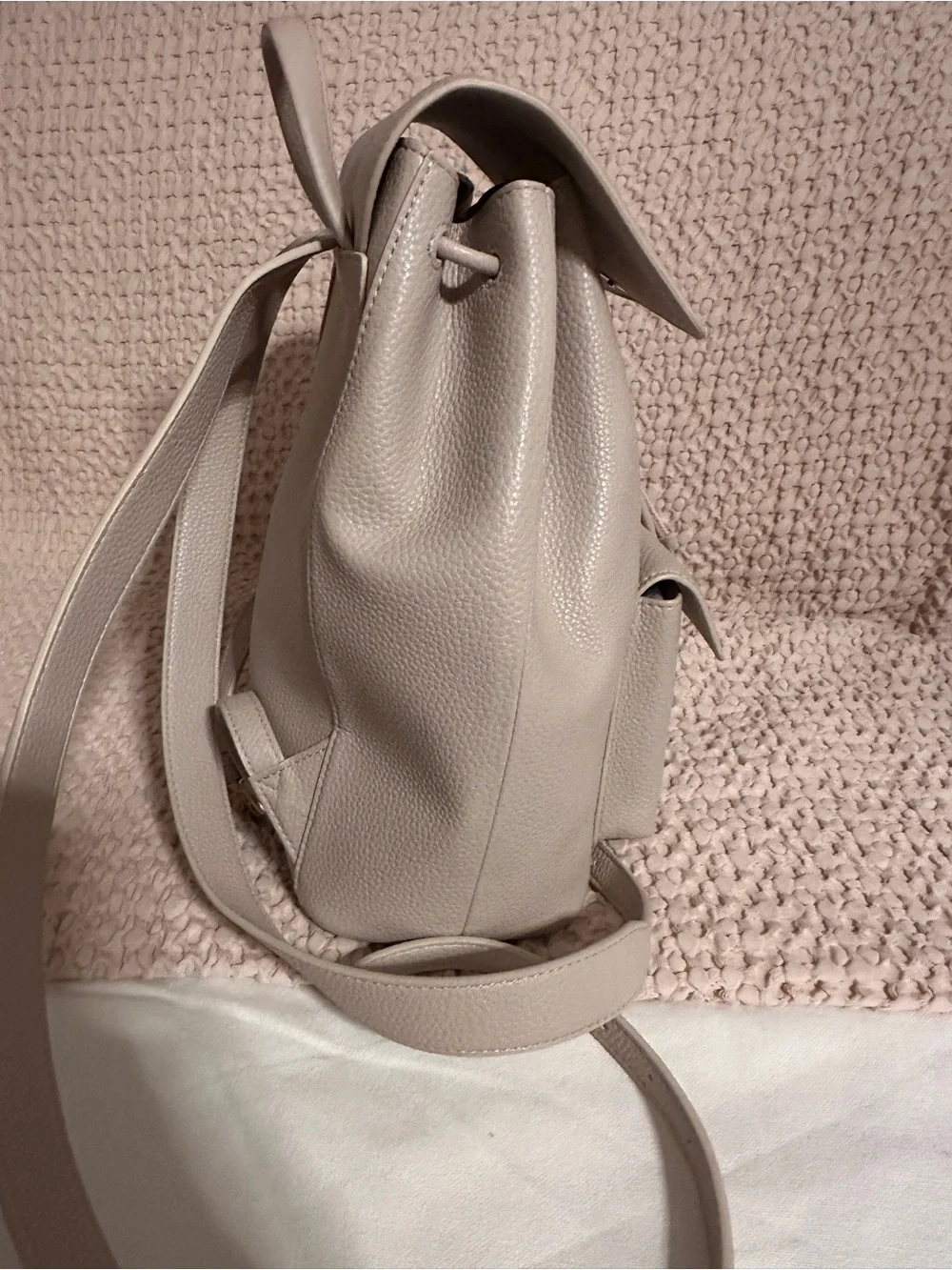 Furla Pebbled Leather Drawstring Backpack - Light Cream